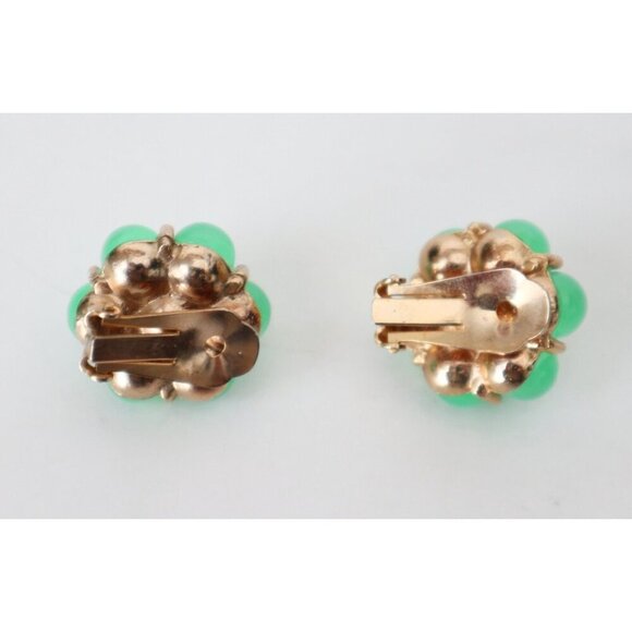 Vintage Earrings Clip On Beaded Jadeite Green Mid Century 1950s  Lot C - Picture 4 of 4